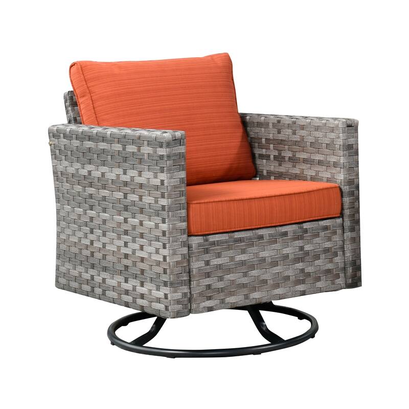 OVIOS 2-piece Swivel Rocking Wicker Chair Side Table Conversation Set