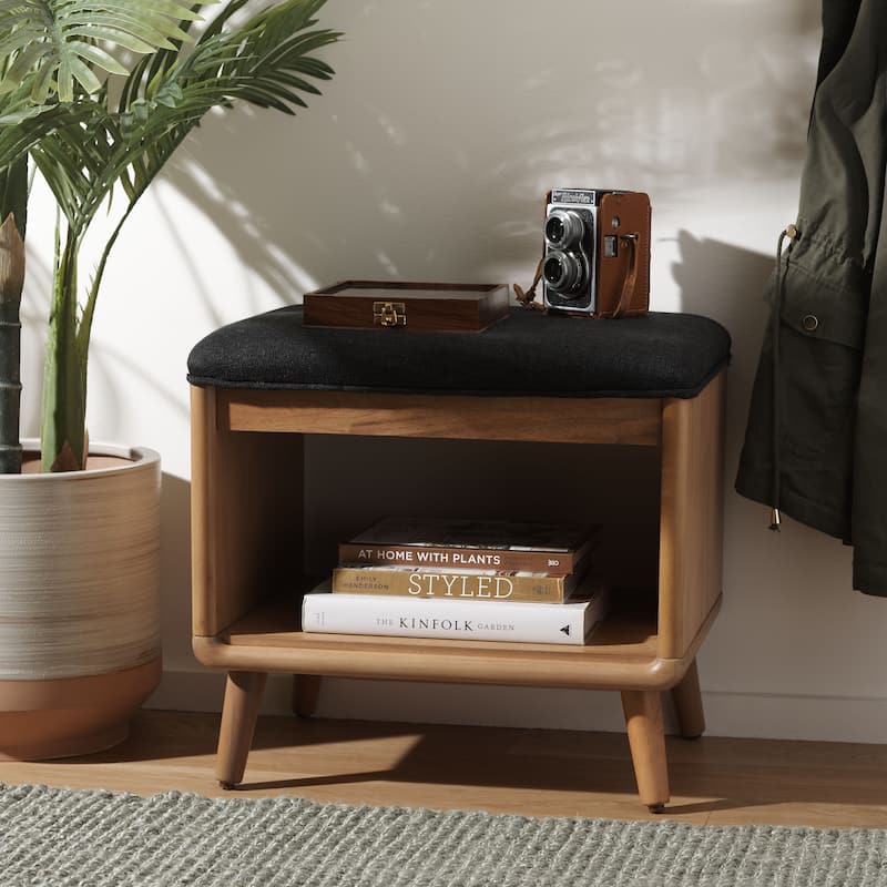 SAFAVIEH Marilla Open Shelf Bench with Cushion - 20" W x 15" D x 18" H - 20Wx15Dx18H