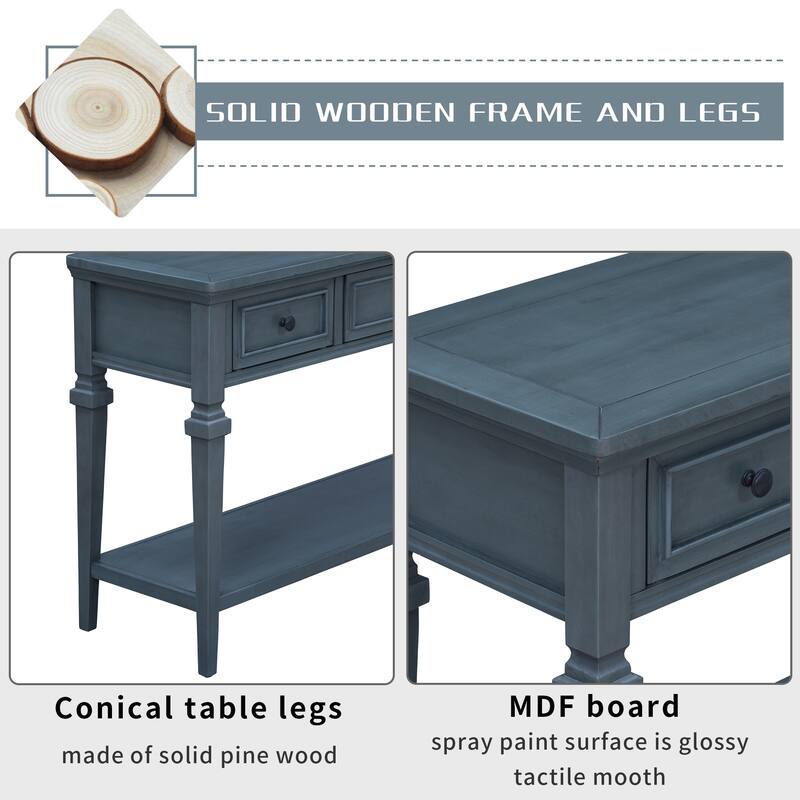 Classic Console Table with 3 Top Drawers and Open Style Bottom Shelf