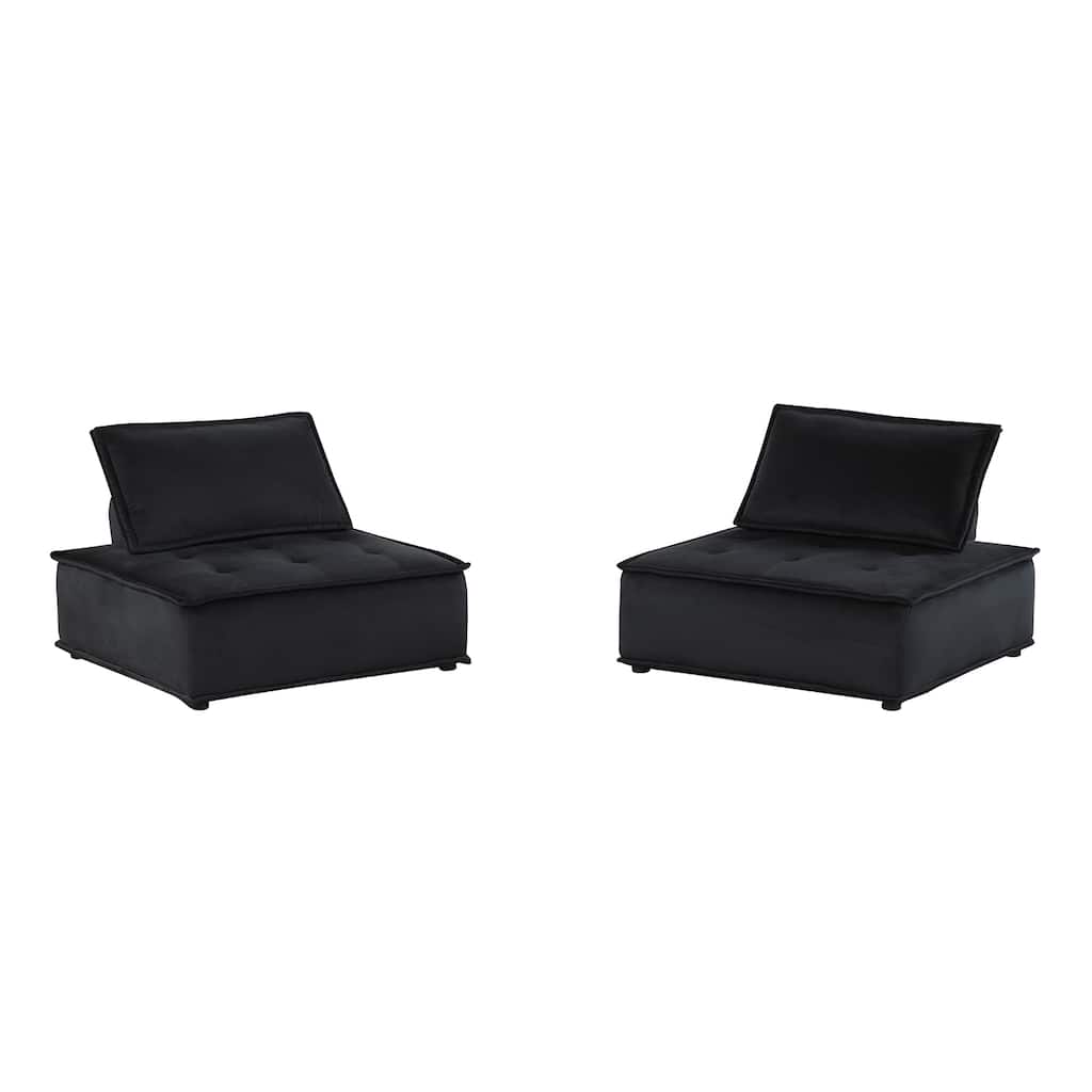 Set of 2 Velvet Armless Chairs with Pillows