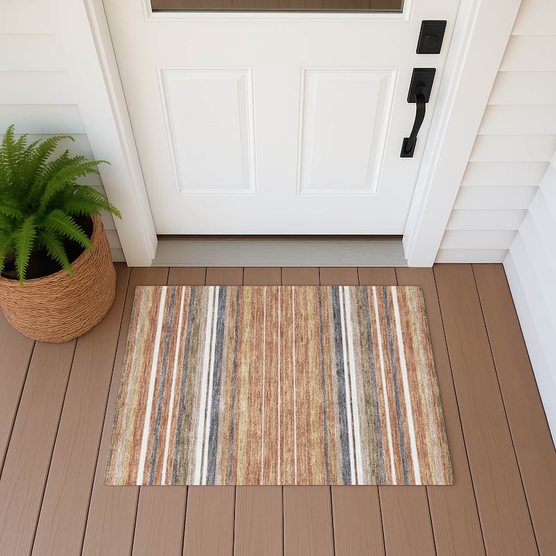Machine Washable Indoor/ Outdoor Modern Stripes Chantille Rug - Paprika - 1'8" x 2'6"