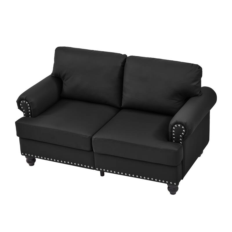 59.5" Modern Classic Design with Nails Loveseat Leather Couch,Upholstered Imitation Cowhide Leather