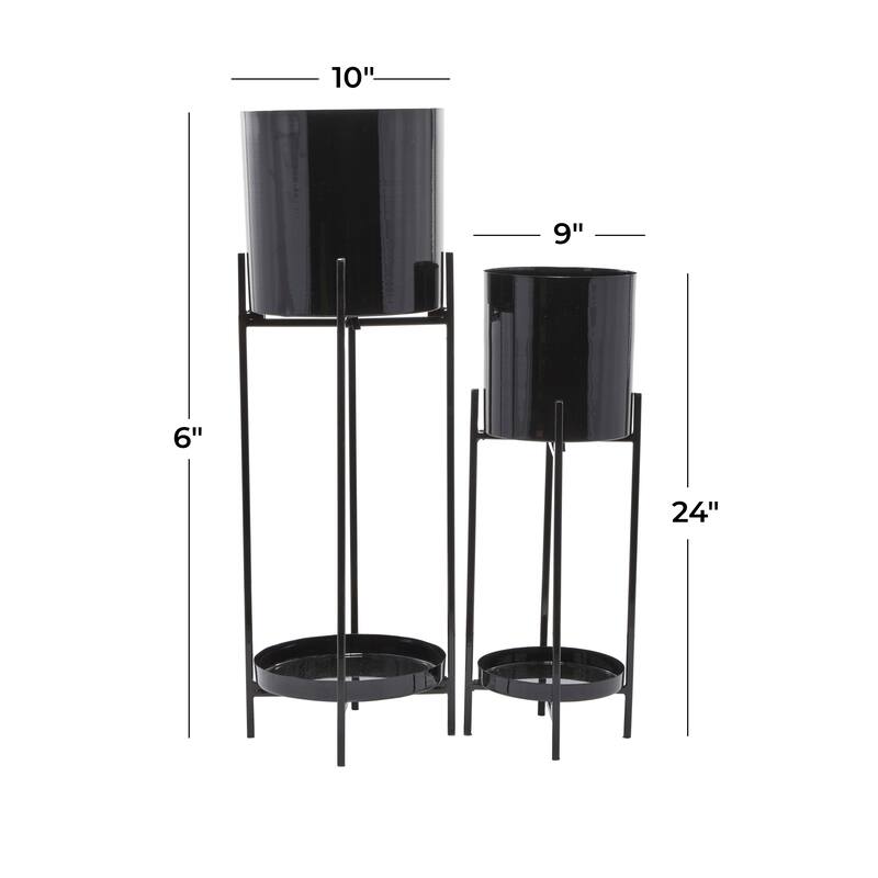 Black or Silver Modern Glam Contemporary Planter Stand (Set of 2) - S/2 24", 33"H