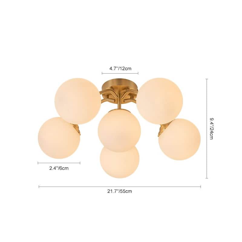 Milky Glass Globe Brass Sputnik Bubble Ceiling Light - 30in Chandelier
