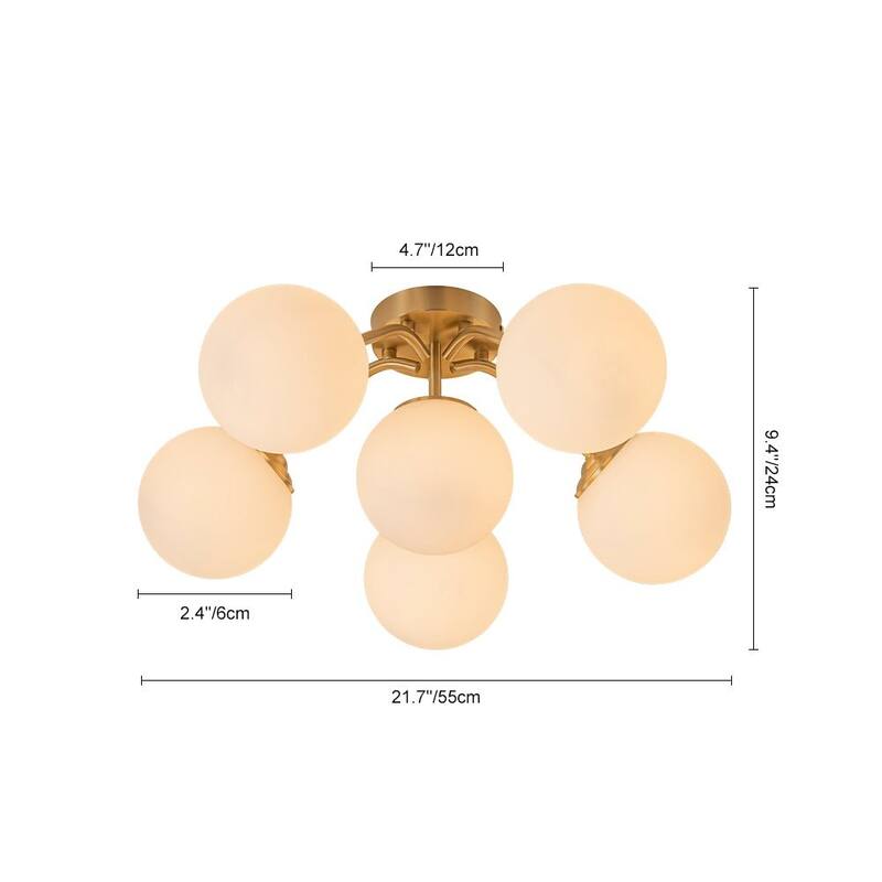 Modern 11-Light Frosted Glass Globe Wavy Arm Sputnik Semi-flush Mount