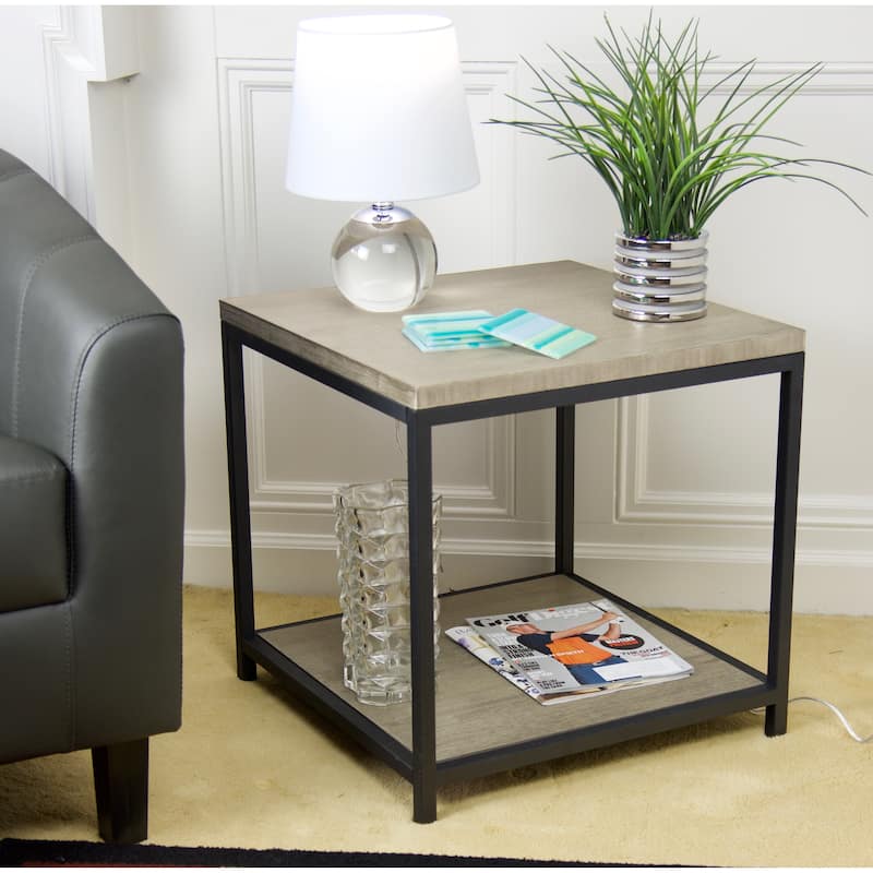 Eccostyle 2-Tier Solid Bamboo Steel Frame End Table - Brushed Brown - 20x20x20