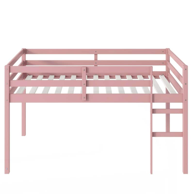 Solid Wooden, Rubber Wooden Twin Loft Bed with Ladder, Bed Platform of Strengthened Slats