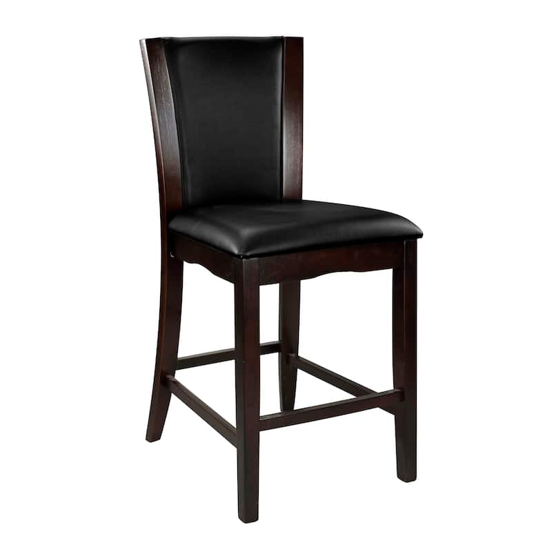 Dark Brown Counter Height Chairs Set Faux Leather Upholstery Wooden Furniture