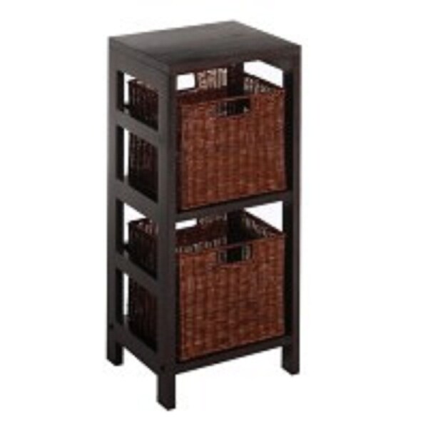 Set of 3 Black and Brown Standing Shelf with Two Basket – 29” - N/A