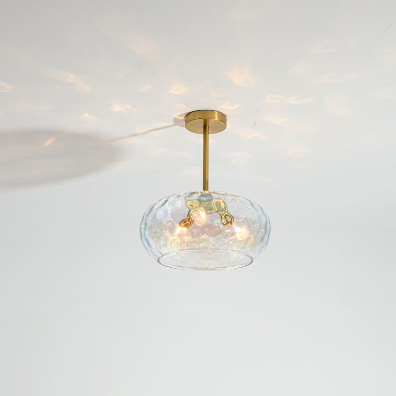 14.2" W 3-Light Modern Gold Dome Semi-Flush Mount Ceiling Light with Water Glass Shade for Foyer, Bedroom - Gold - 14.2 in. W x 7.1 in. H x 14.2 in. D