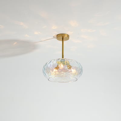14.2" W 3-Light Modern Gold Dome Semi-Flush Mount Ceiling Light with Water Glass Shade for Foyer, Bedroom