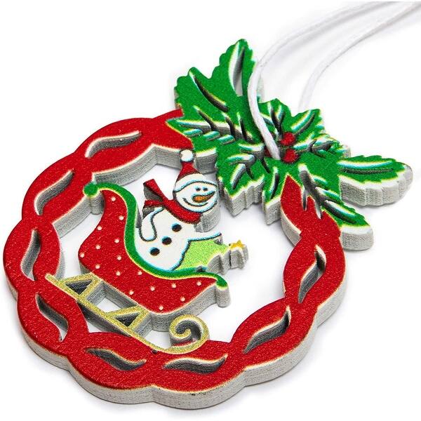 Wooden Christmas Tree Ornaments Set (Red, Green, White 1.8 x 2 in, 24 Pack) On Sale Bed Bath