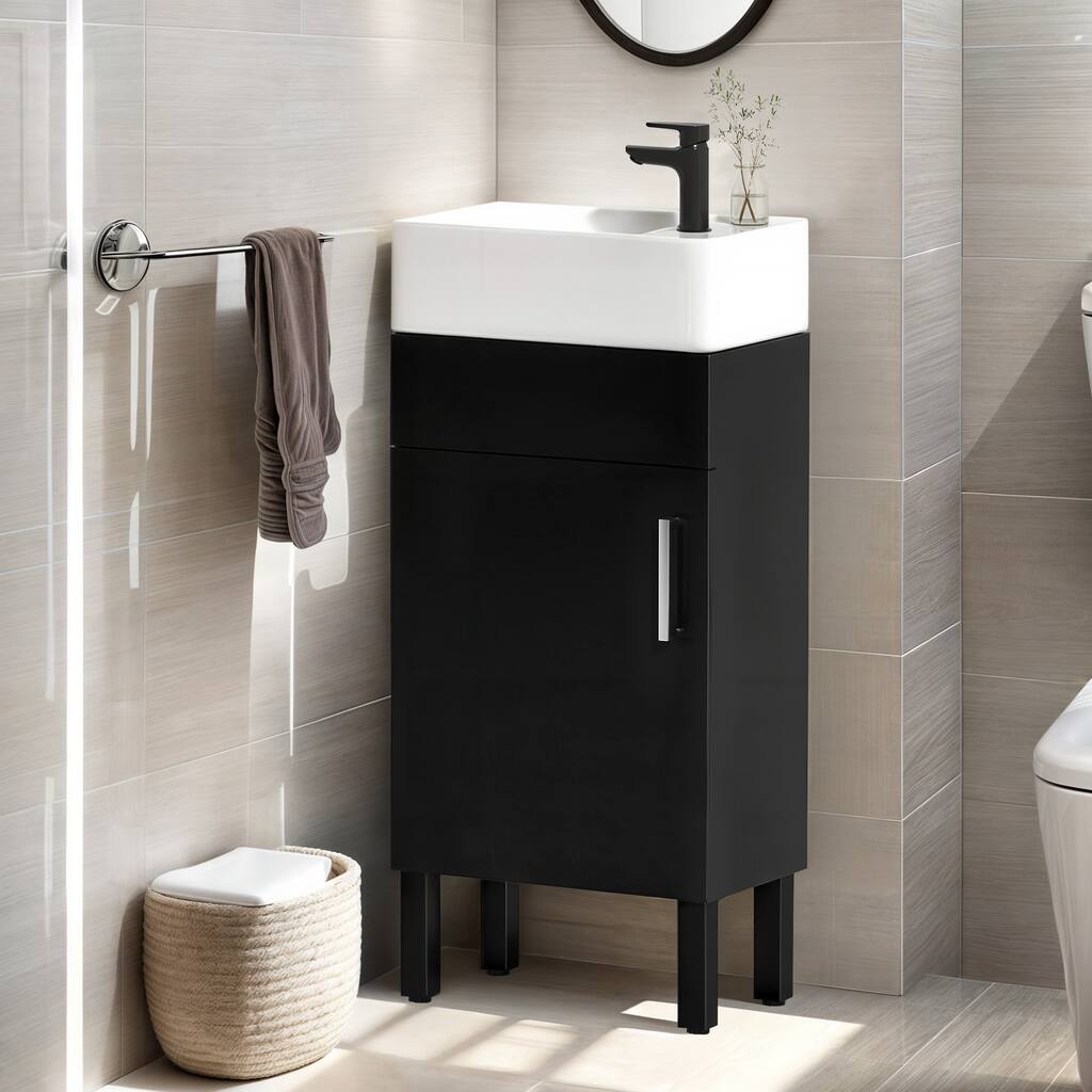 Moasis 16 Inch Freestanding Bathroom Vanity with Ceramic Sink - 16 inch