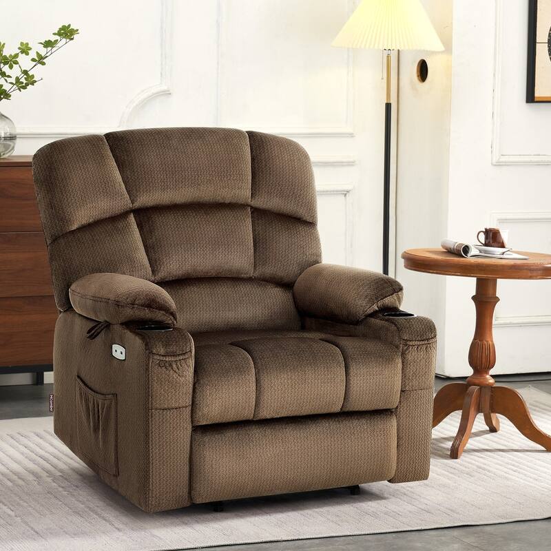 MCombo Lay Flat Dual Motor Power Lift Recliner with Massage and Heat for Elderly People, Infinite Position, Fabric R7677 - Brown