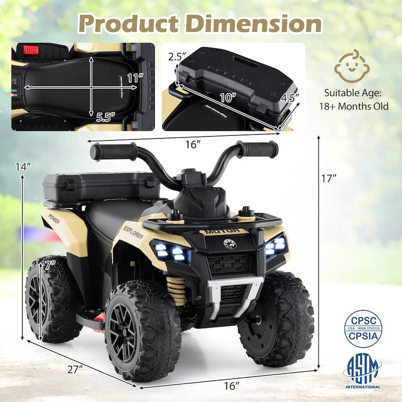 6V Kids Ride On ATV with Spray Function and Storage Box with Music - 27" x 16" x 17" (L x W x H)