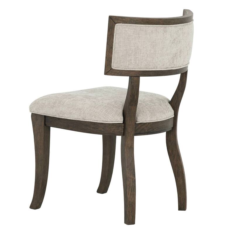 Roomfitters 32-Inch Curved Open-Back Dining Chair (Set of 2), Solid Hardwood Frame in Aged Brown Oak Finish, Beige
