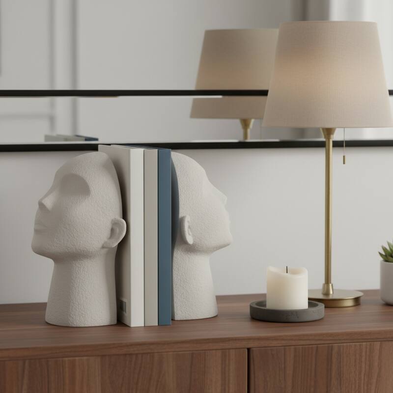 Sagebrook Home Elegant White 9" Textured Head Up Bookends (Set of 2) - 9.0"