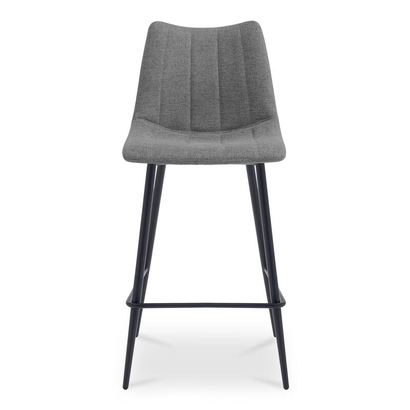 NADAAL STUDIOS Florian Counter Stool, Curved Back with Vertical Stitching and Steel Tapered Legs, Beige