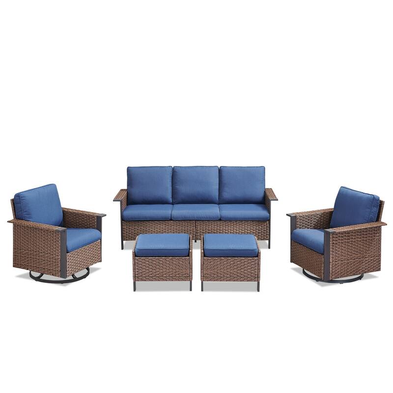 Pocassy Outdoor Wicker Sofa Glider Chair with Ottoman Set