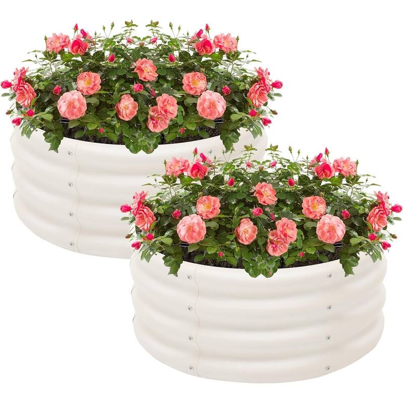 2 Pack Galvanized Raised Garden Bed,Outdoor -  2x2x1ftMilky White