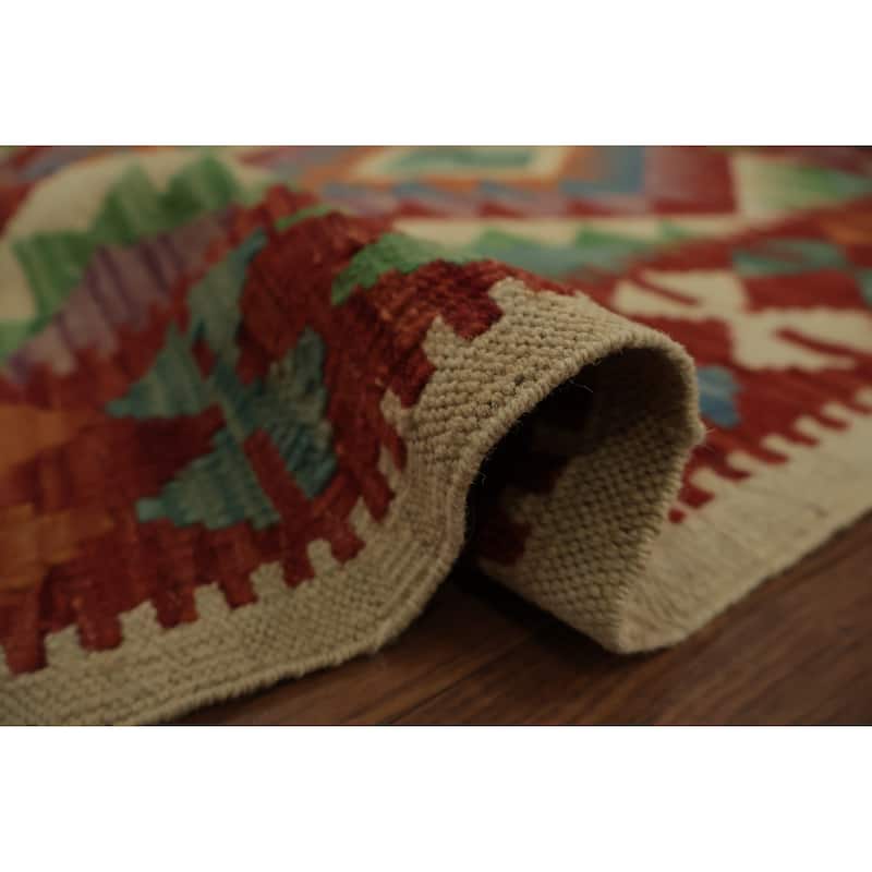 Hand Woven Oriental 100% Wool Carpet Southwestern Tribal Multi-Colored Kilim Area Rug - 4' 0'' X 2' 11''