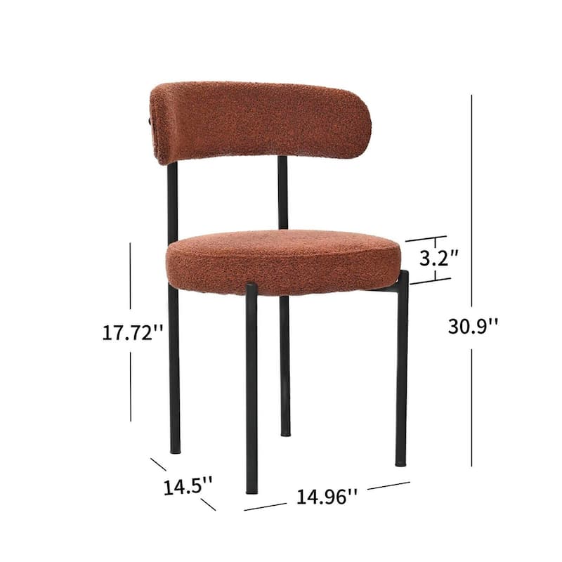 Boucle Dining Chairs,Mid-Century Modern Curved Backrest Chair,2 PCS - Brown