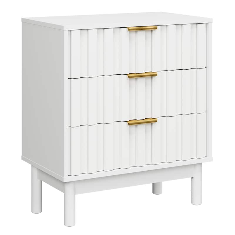 3 Drawer Dresser Set of 2 with Fluted Panel Design - White