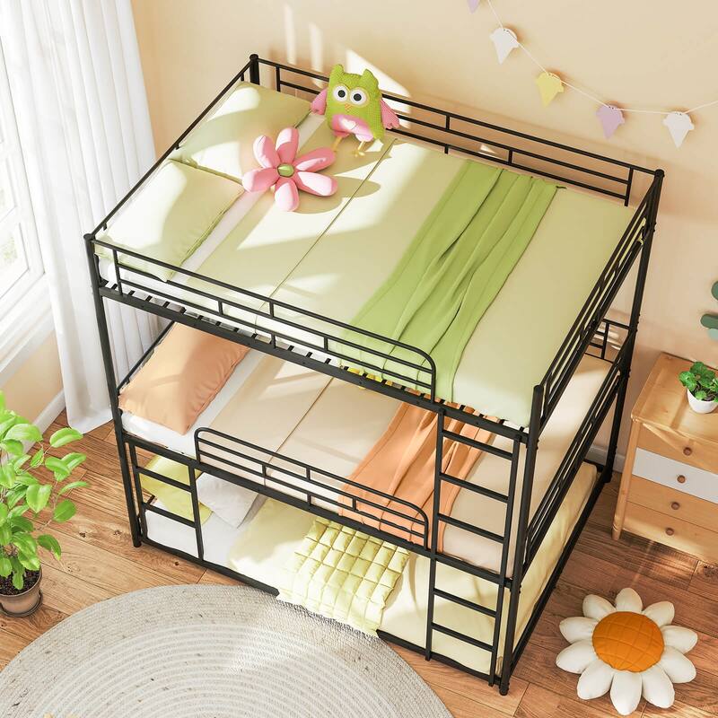 Costway Full Over Full Over Full Metal Bed Frame Heavy-Duty Triple