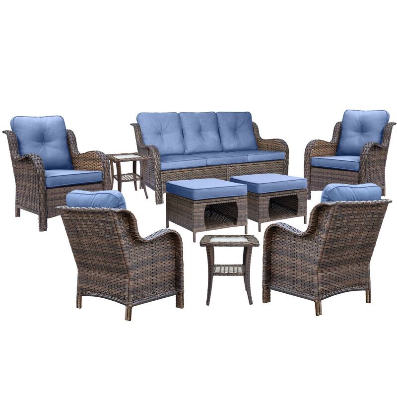 9 Piece Outdoor Patio Conversation Wicker Furniture Sofa Seating Sets