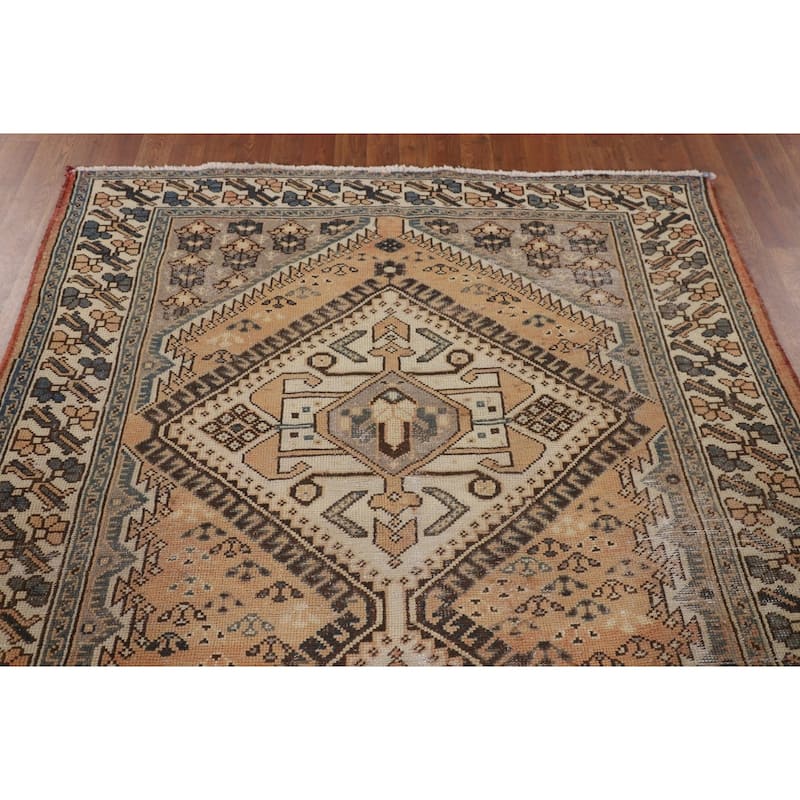 Distressed Bakhtiari Persian Vintage Area Rug Handmade Wool Carpet - 5'2" x 9'11"