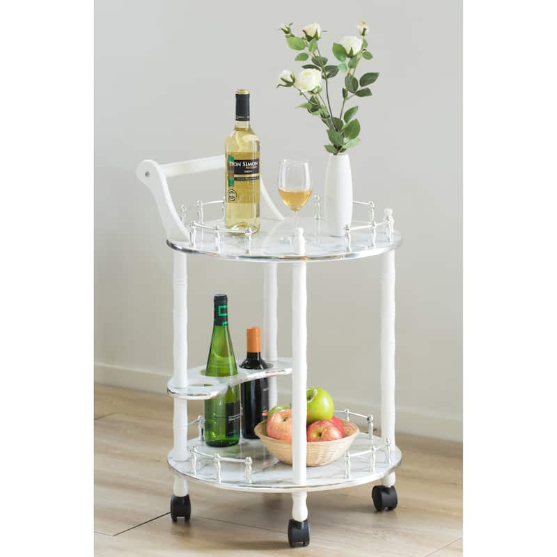 Round 2-tier Serving Bar Cart with Wheels