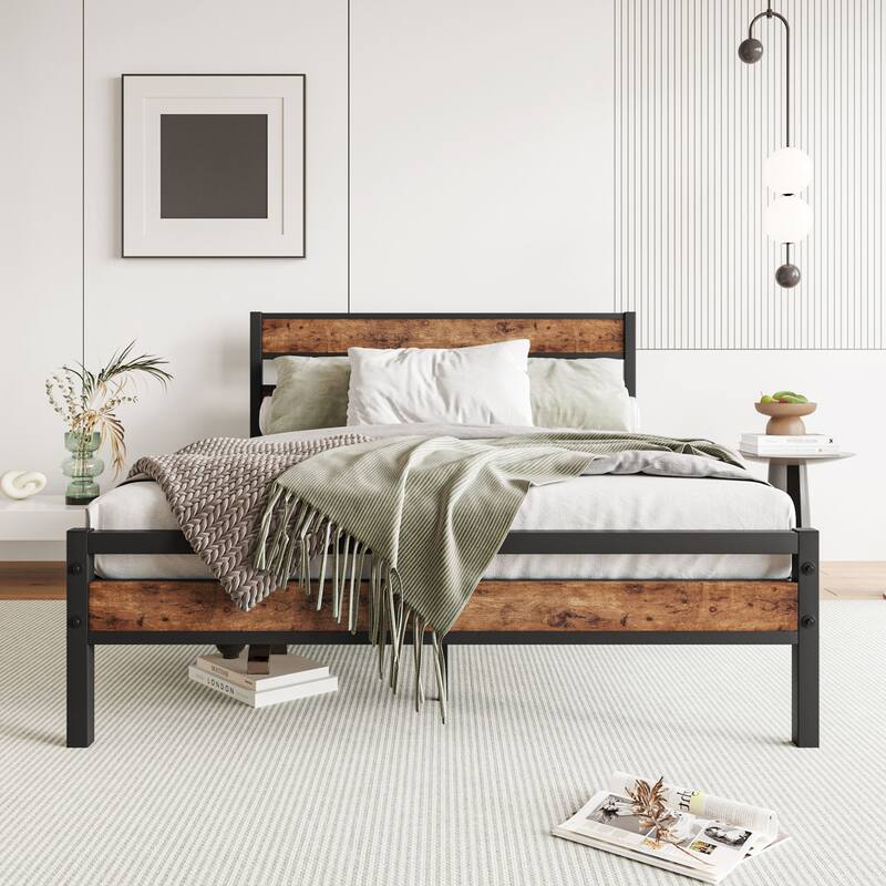 Rustic Vintage Wooden Platform Bed Frame - Full