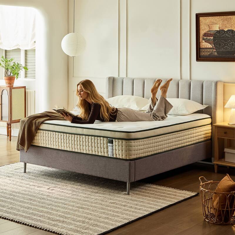 14 Inch Hybrid Mattress Medium Firm Pillow Top Mattress in a Box Comfort Foam for Pressure Relief