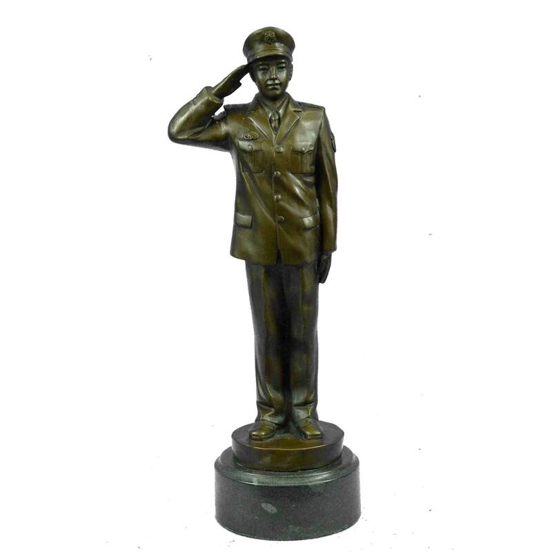 Bronze Police Officer Badge Sculpture On Marble Base-European Art Deco Figurine