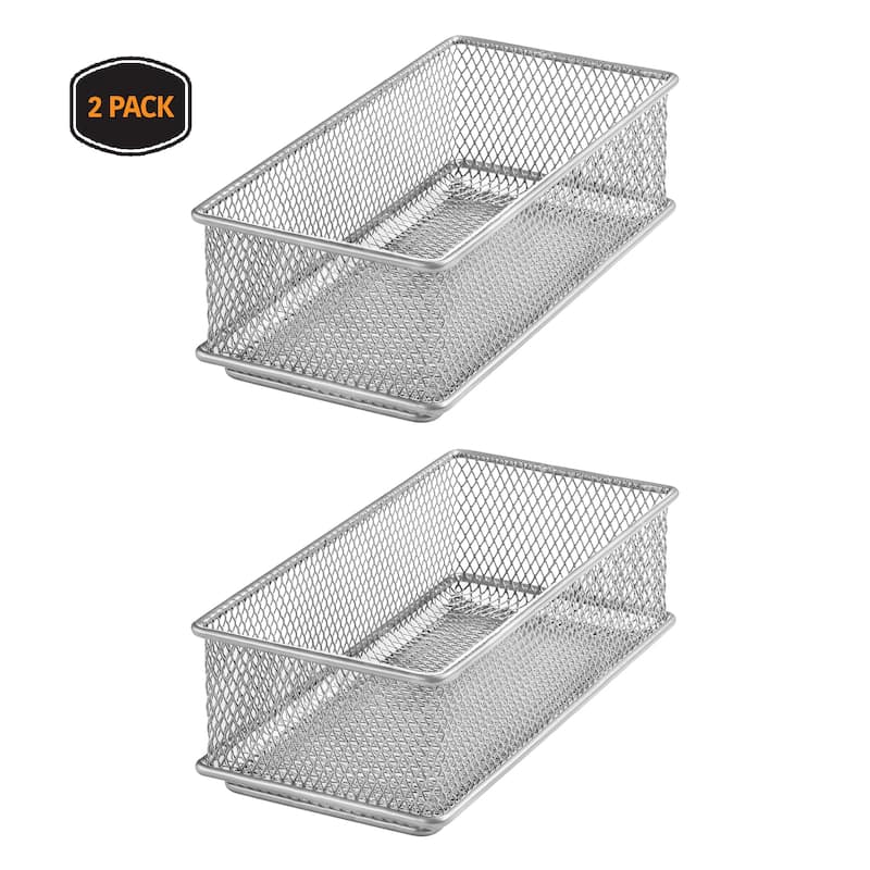 Silver Mesh Drawer Cabinet and or Shelf Organizer Bins, School Supply Holder Office Desktop Organizer Basket, Pack of 2 - 3x6x2