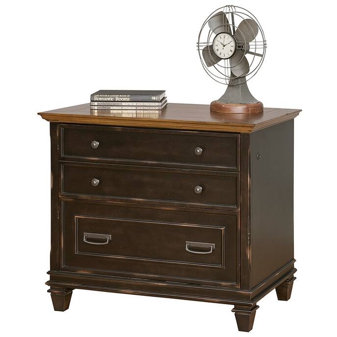 Hartford Wood Lateral File With Locking Legal/Letter File Drawer, Storage Cabinet, Black - Black two toned finish