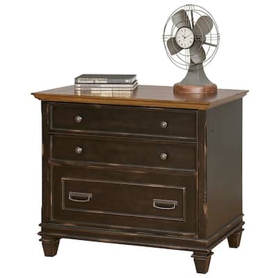 Hartford Wood Lateral File With Locking Legal/Letter File Drawer, Storage Cabinet, Black