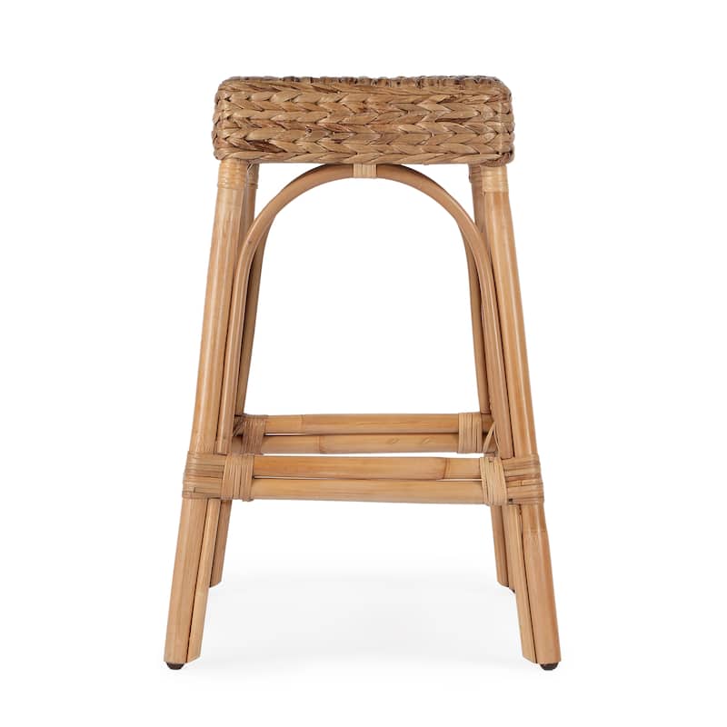 Robias 24.5" Rectangular Rattan and Water Hyacinth Counter Stool