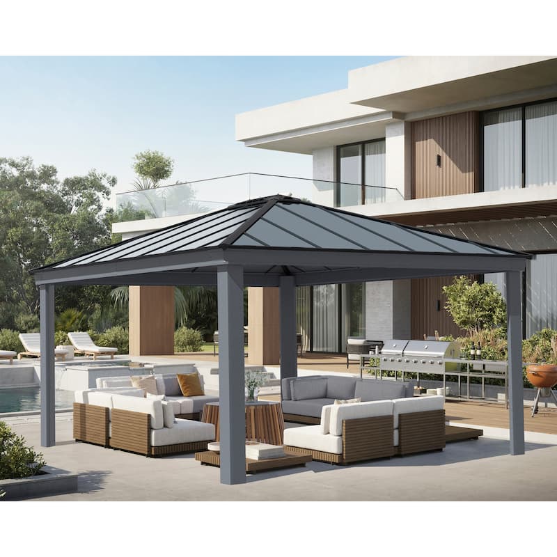 Dallas 14 ft.Gray/Gray Opaque Outdoor Gazebo with Insulating and Sleek Roof Design - 14ft. x 16ft. - grey