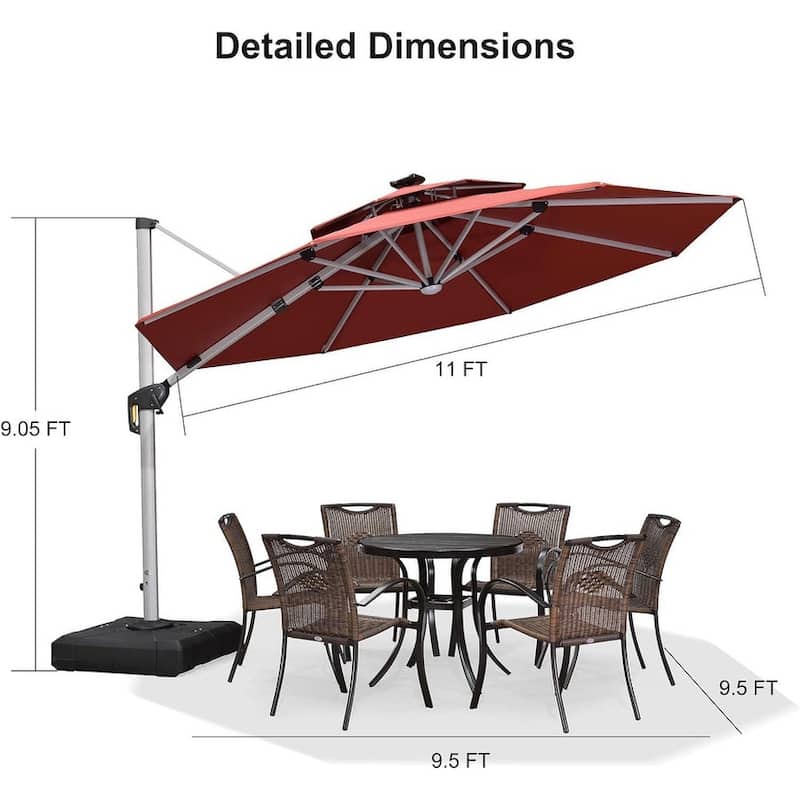 PURPLE LEAF 11 ft Double Top LED Round Patio Cantilever Umbrella