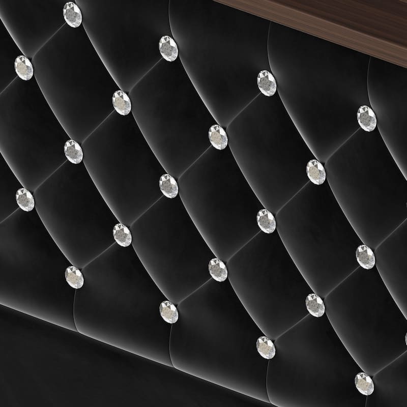 Full Size Velvet Tufted Soft Bed Frame with USB Port and Night Light, 52" High Headboard with Rivet Decoration