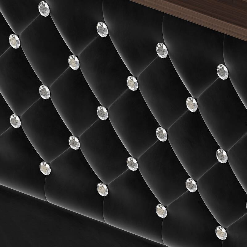 Queen Size Velvet Tufted Soft Bed Frame with USB Port and Night Light, 52" High Headboard with Rivet Decoration