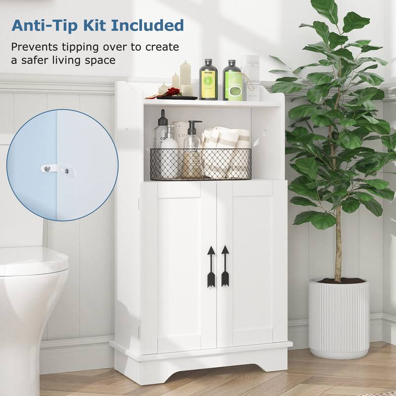 VECELO Bathroom Storage Cabinet, Wooden Floor Cabinet with 2 Doors and Toilet Roll Holder, Adjustable Shelf