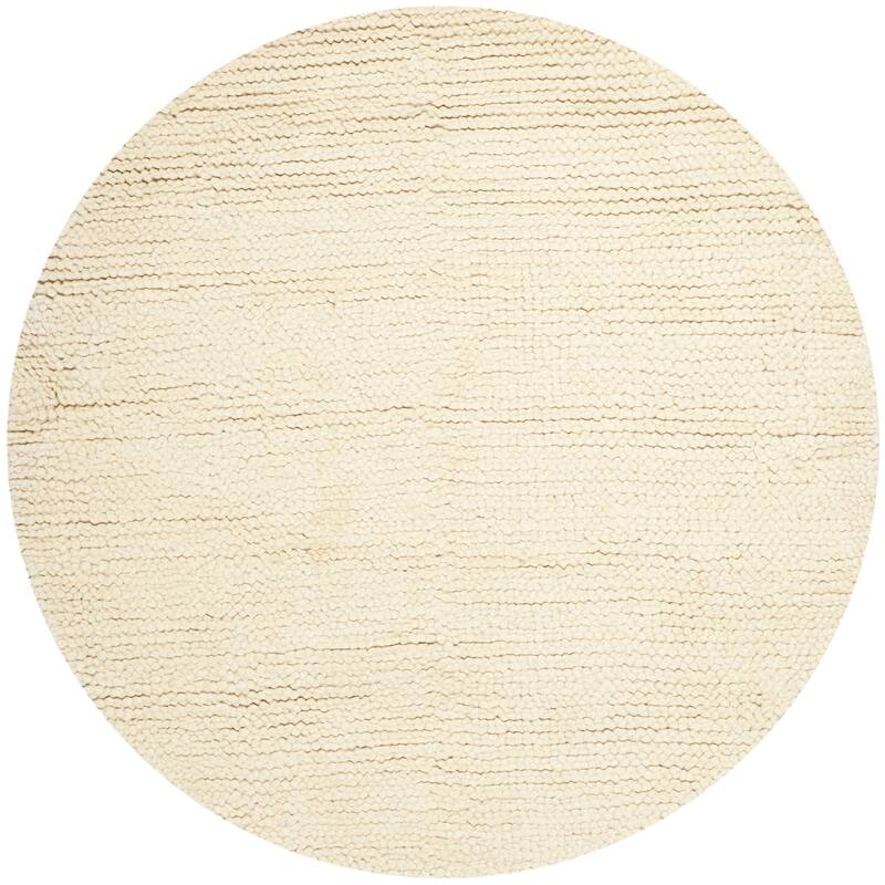 SAFAVIEH Handmade Imani Classic Shag Sinaida Solid Wool Rug - 8' x 8' Round - Off-White - Round