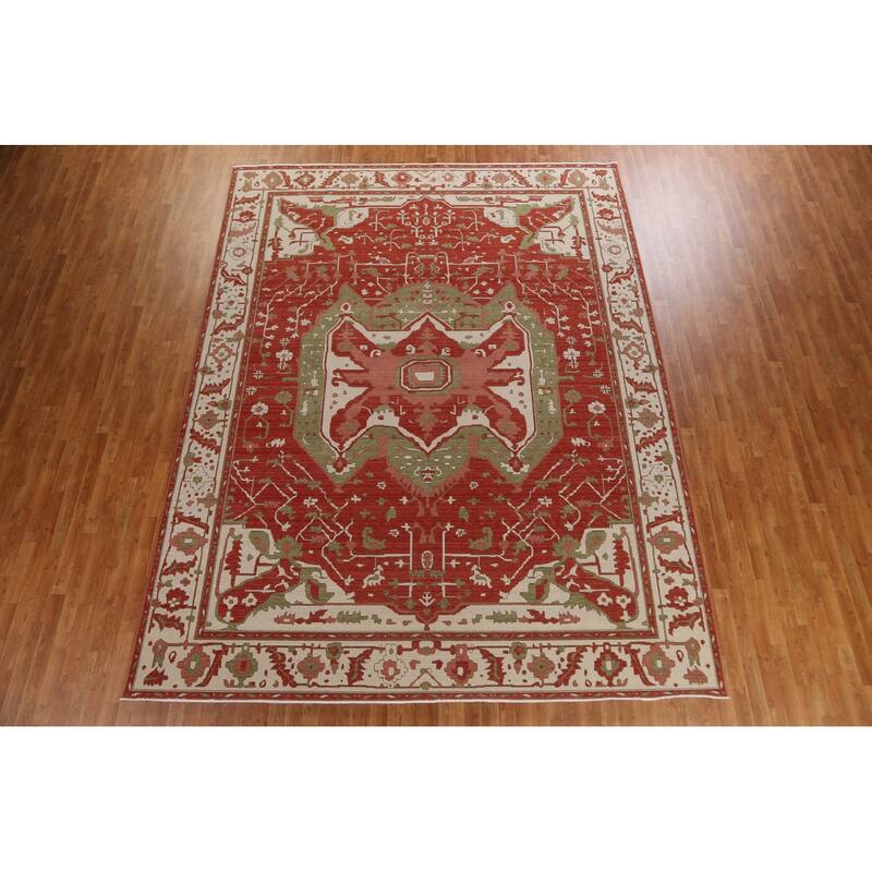 Red Heriz Serapi Turkish Oriental Area Rug Hand-knotted Wool Carpet - 9'9" x 13'0"