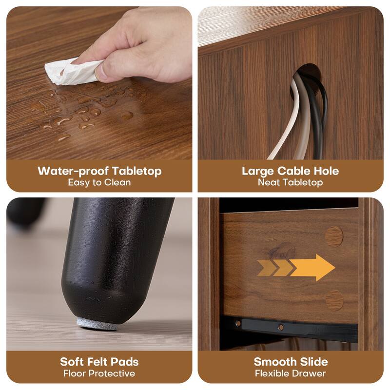 Mid-Century Modern Nightstand, Fluted End Table Drawer & Open Storage