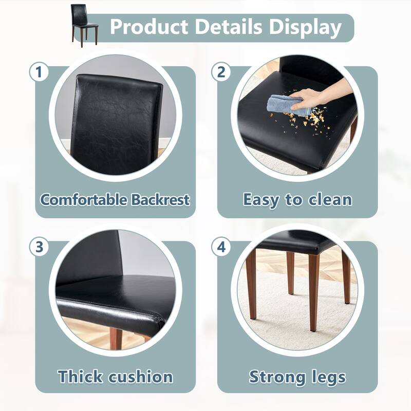 European Dining Chair Set of 2 PU Leather Upholstered Dining Chair with Walnut-Colored Metal Legs Kitchen Side Chair