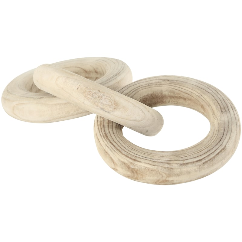 Wood Chain 3 Link Decorative Sculpture with Natural Wood Grain - Cream - Roche River Decor