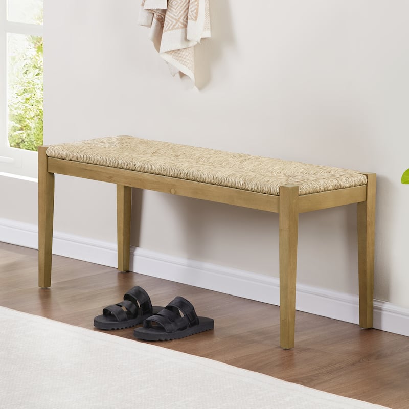 Bohemian 44.5" L Natural Weave Seagrass Rattan Entryway Dining Bench - Single - Brown