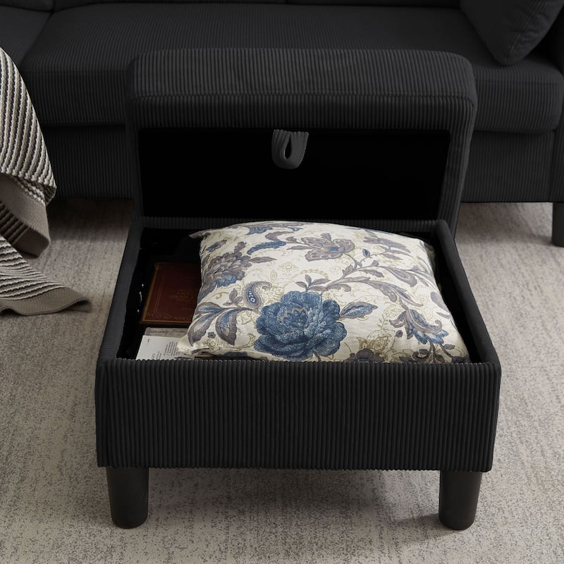 101'' Corduroy Upholstered Sectional Sofa With Storage Ottoman